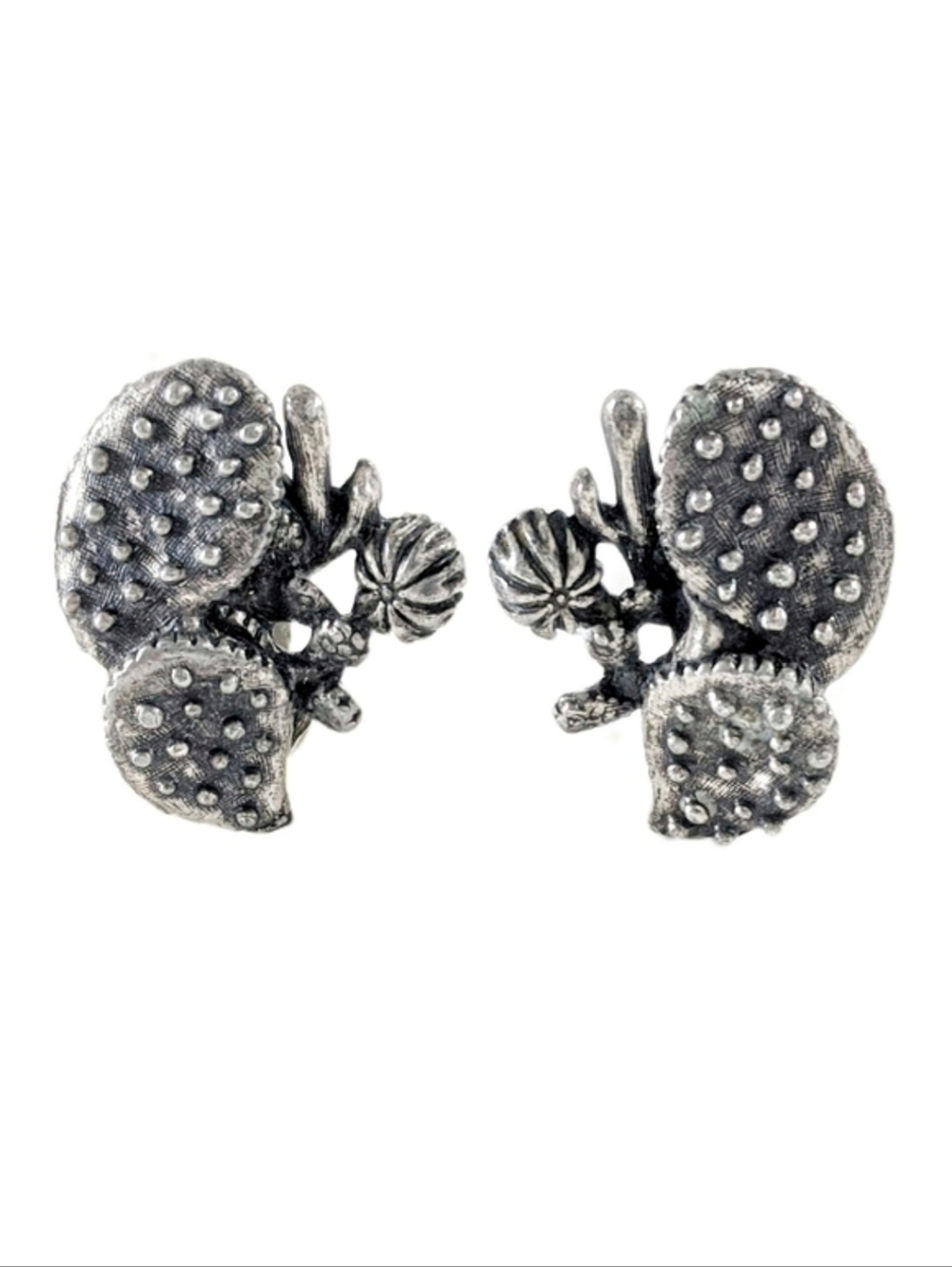 Clip-on Cactus Cluster Pewter Earrings